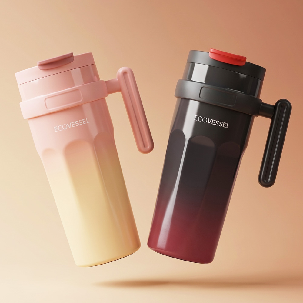 에코베슬 큐브 950ml 그라데이션 손잡이 대용량 보온보냉 텀블러