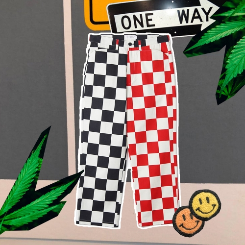 로컬스온리 locals only Checker Board Pants "White x Black x Red"