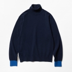 TRICOTER Cashmere Blend Two Tone Rollneck Sweater "Navy/Cobalt Blue"