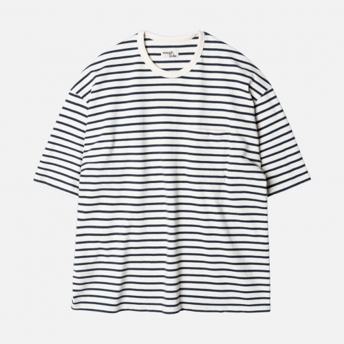 러프사이드 rough side  Stripe Half Sleeve Reverse Navy