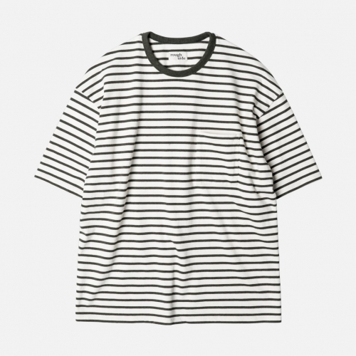 러프사이드 rough side  Stripe Half Sleeve Reverse D.Olive