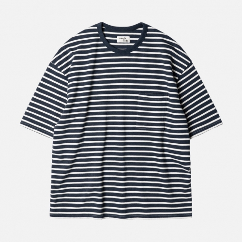 러프사이드 rough side  Stripe Half Sleeve Navy