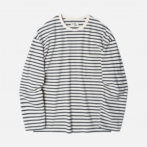 러프사이드 rough side Stripe Long Sleeve Reverse Navy