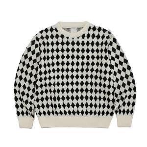 페치 펫치 페치선데이 fetch sunday CHECKER CREW NECK KNIT BLACK