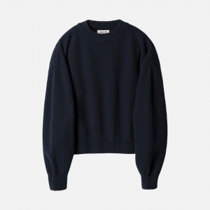 Women 러프사이드 rough side Classic Crewneck Knit Dark Navy