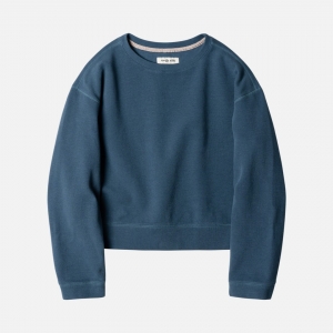 Women 러프사이드 rough side W Crewneck Cropped Shirt Blue