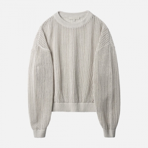 Women 러프사이드 rough side Paper Net Crewneck Knit Silver Birch