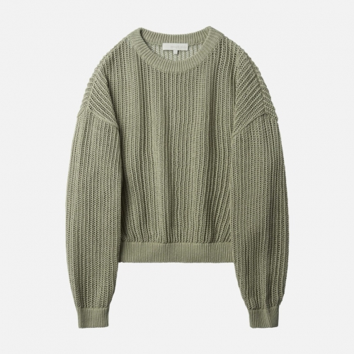 Women 러프사이드 rough side Paper Net Crewneck Knit Sage Green