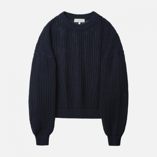 Women 러프사이드 rough side Paper Net Crewneck Knit Midnight Navy