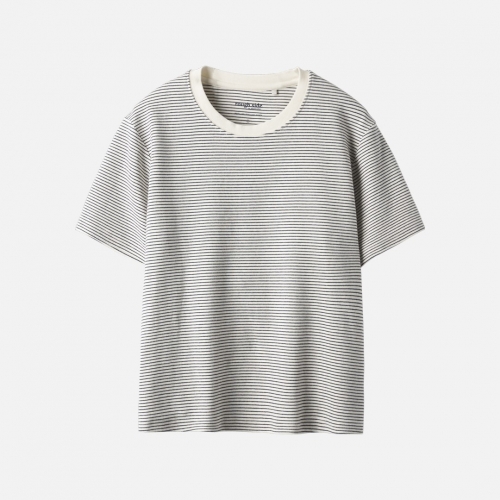 Women 러프사이드 rough side Soft Stripe 1/2 T-Shirt Marshmallow