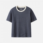 Women 러프사이드 rough side Soft Stripe 1/2 T-Shirt Navy