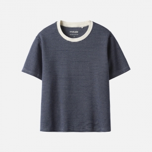 Women 러프사이드 rough side Soft Stripe 1/2 T-Shirt Navy