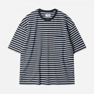 러프사이드 rough side  Stripe Half Sleeve Navy