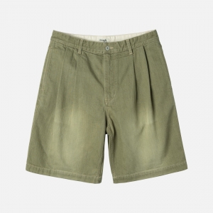 러프사이드 rough side  Washed Denim Shorts Moss Green