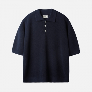 러프사이드 rough side  Collar Half Knit Navy