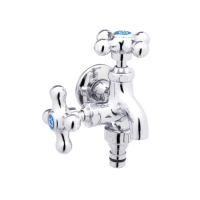 국산 신주 양갈래 수도 꼭지 베란다 세탁기 2구 원터치 커플링 수전 발코니