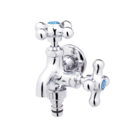 국산 신주 양갈래 수도 꼭지 베란다 세탁기 2구 원터치 커플링 수전 발코니