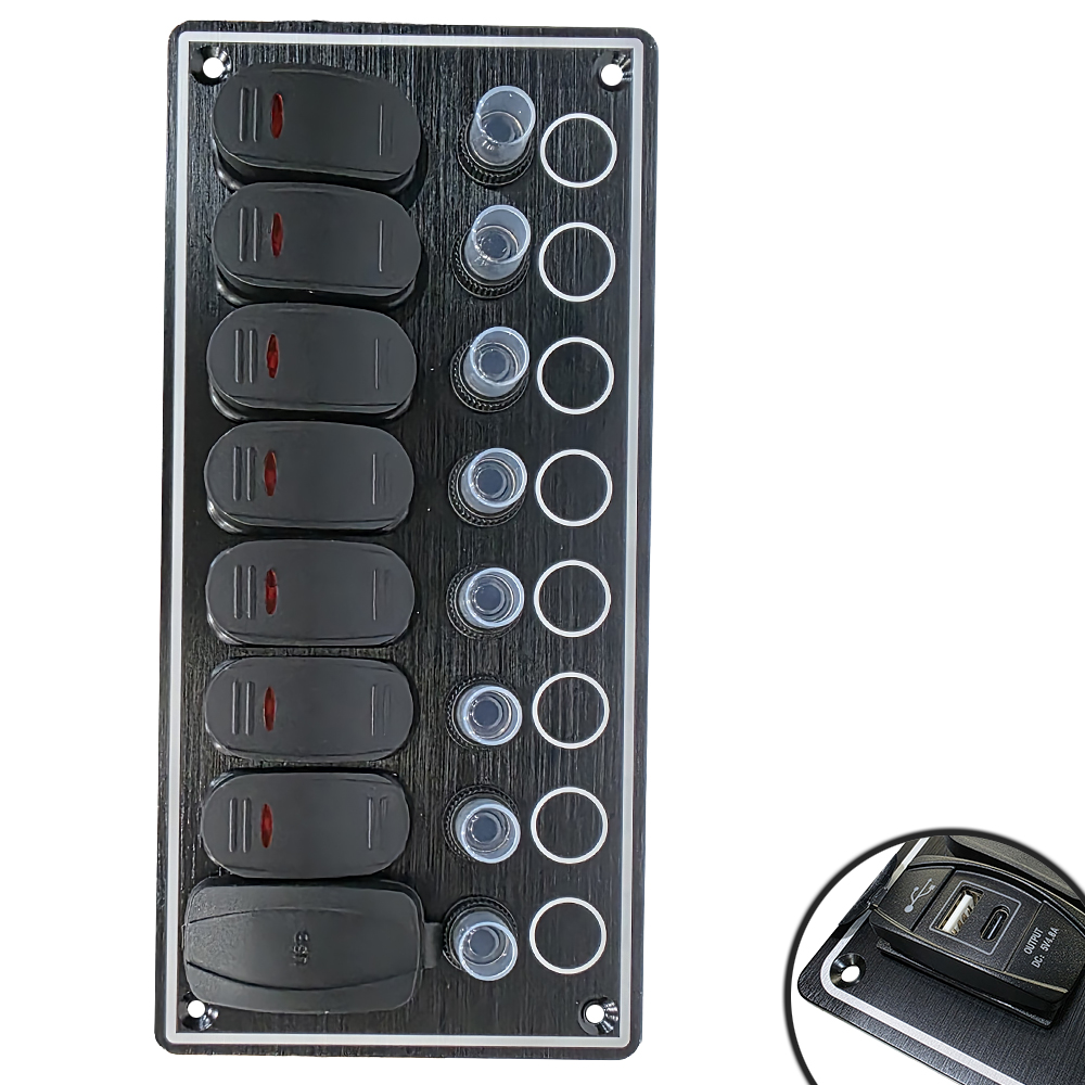 방수 스위치 패널 로커 8회로 USB A C 타입 보트 카라반 캠핑카