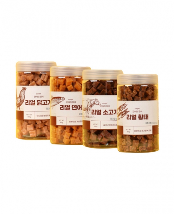 유통기한임박 에버펫 간식의정석 리얼져키 4종 350g (닭고기,연어,소고기,황태) 24년 2월까지