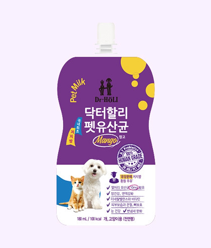 닥터할리 강아지 고양이 펫밀크 유산균 망고 180ml