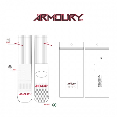 아머리_ARMOURY 의 남자 스포츠 자수 및 논슬립 장목양말 제작사례.