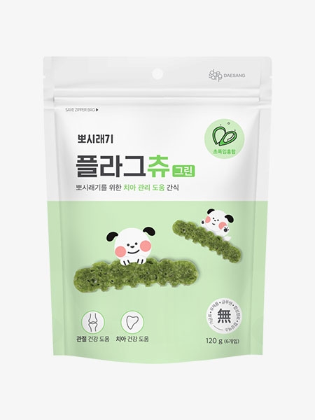 뽀시래기 치석제거 껌 플라그츄 그린 6개입 (관절 건강)