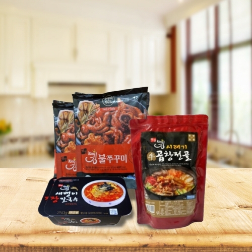 웰컴킹3종 세트(불쭈꾸미(300g×2팩),소곱창전골(1kg),장칼국수(250g)),*