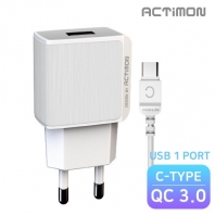 엑티몬 가정용 USB1구 고속 충전기 QC 3.0 C핀 MON-TC1-QC3-301-CP