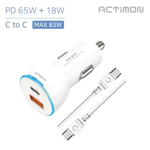 엑티몬 차량용 초고속 PD65W+퀵18W C TO C 케이블