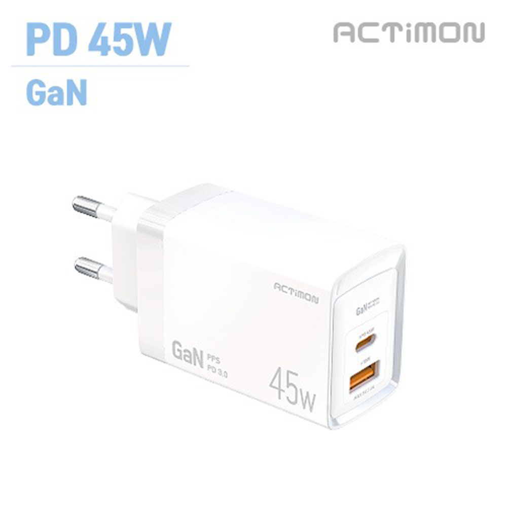 엑티몬 가정용 GaN 지원 PD 45W 초고속 충전기 (C+USB)