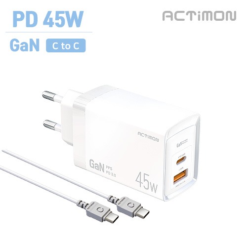 엑티몬 가정용 GaN 지원 PD 45W 초고속 충전기 (C+USB) (C to C)