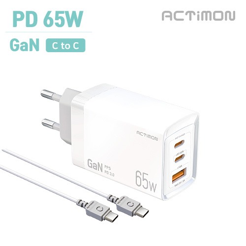 엑티몬 가정용 GaN 지원 PD 65W 초고속 충전기 (C+C+USB) (C to C)