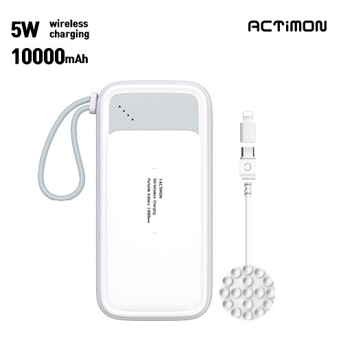 엑티몬 10000mAh 5W 무선 보조배터리 ( C cable + 8 gander )