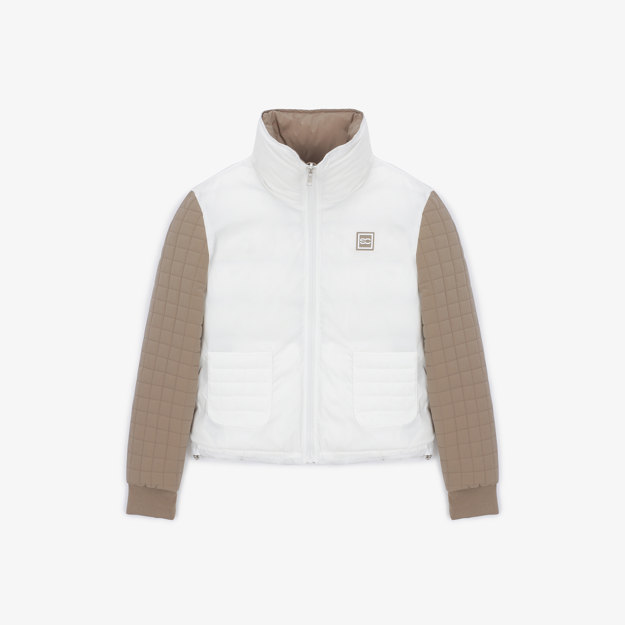 여성 하이넥 리버시블 다운 점퍼_베이지