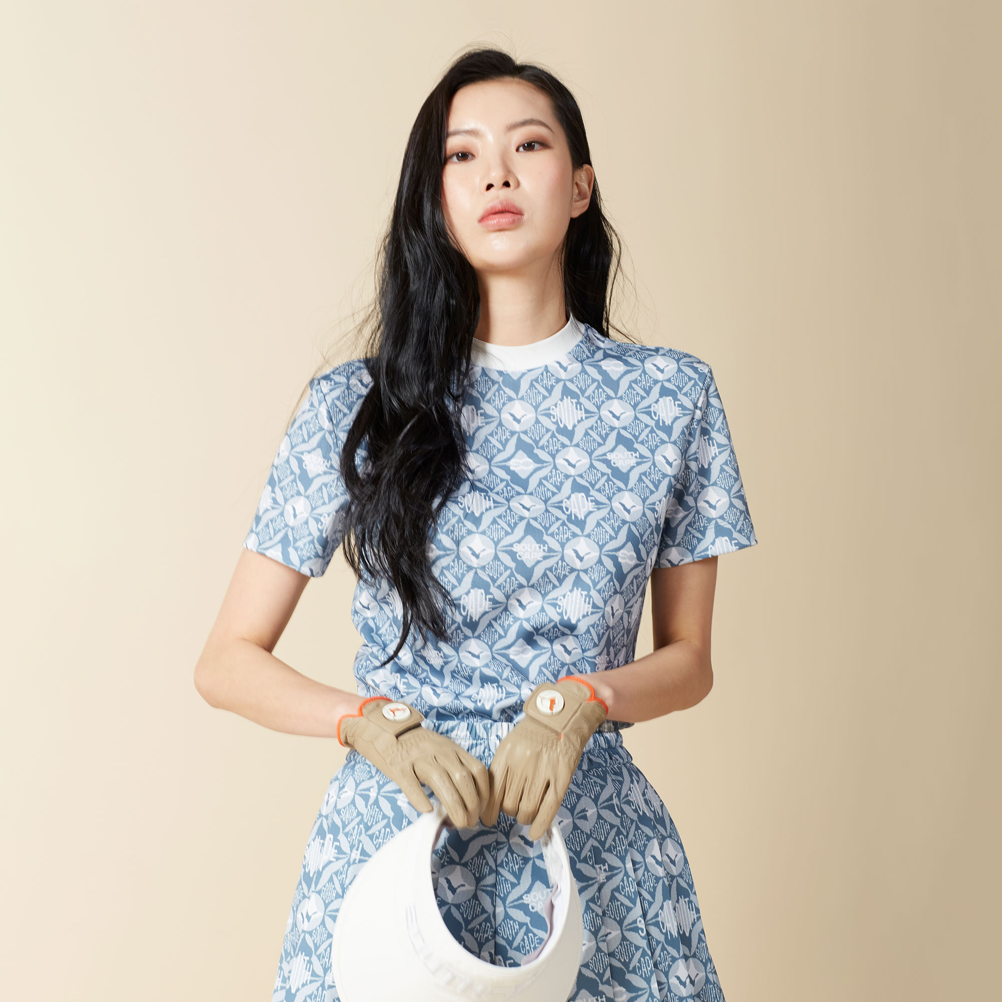 여성 볼란테 패턴 반팔 티셔츠_라이트 블루