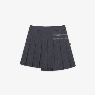 여성 언밸런스 플리츠 스커트_멜란지 그레이