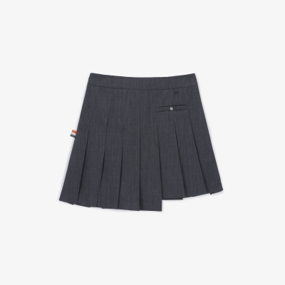 여성 언밸런스 플리츠 스커트_멜란지 그레이