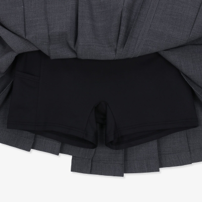 여성 언밸런스 플리츠 스커트_멜란지 그레이