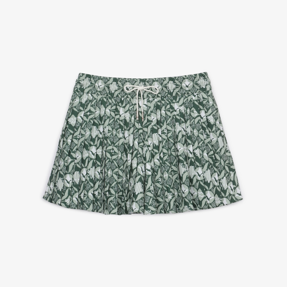 여성 볼란테 로고 패턴 플리츠 큐롯 팬츠_카키