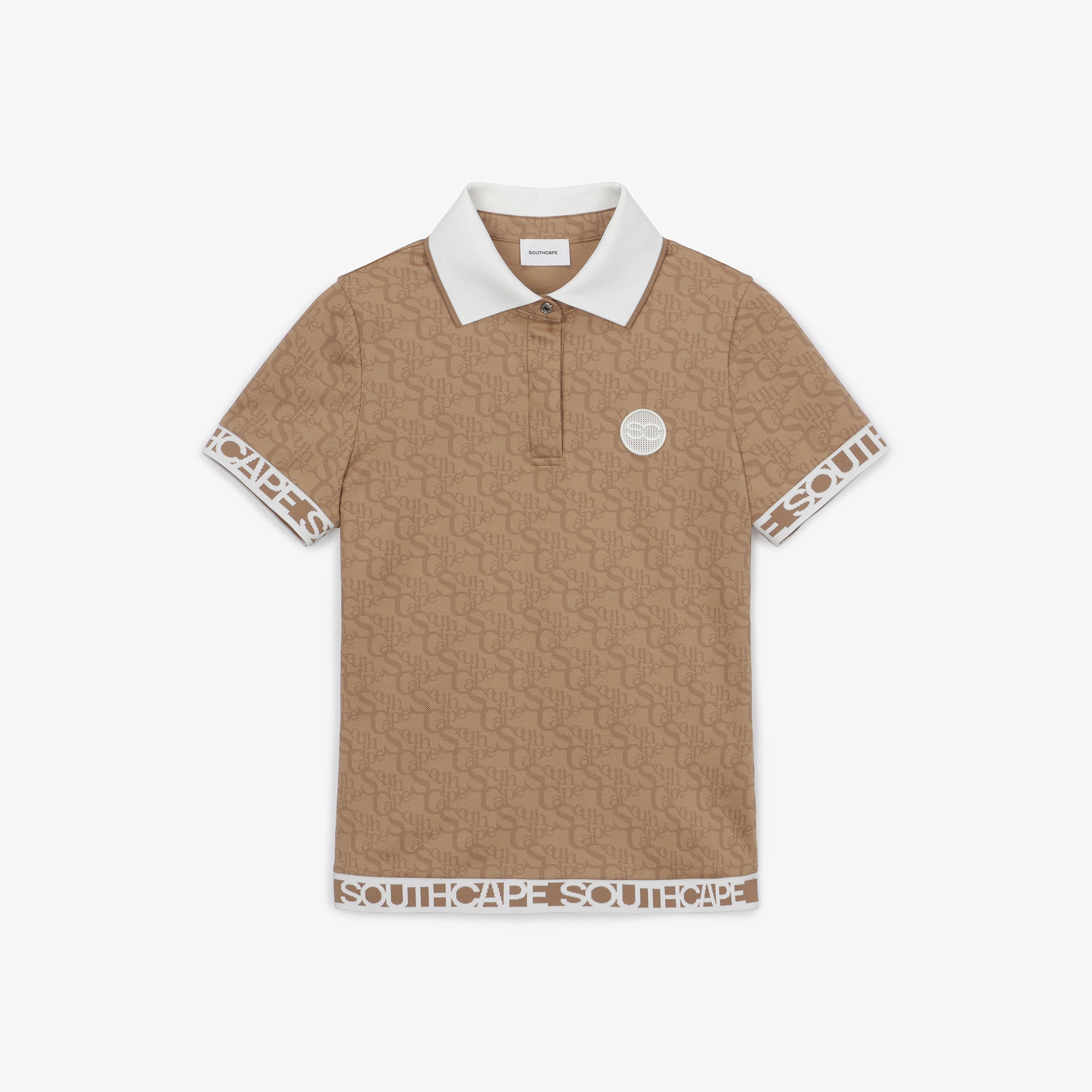 여성 로고 밴드 패턴 칼라 티셔츠_카멜