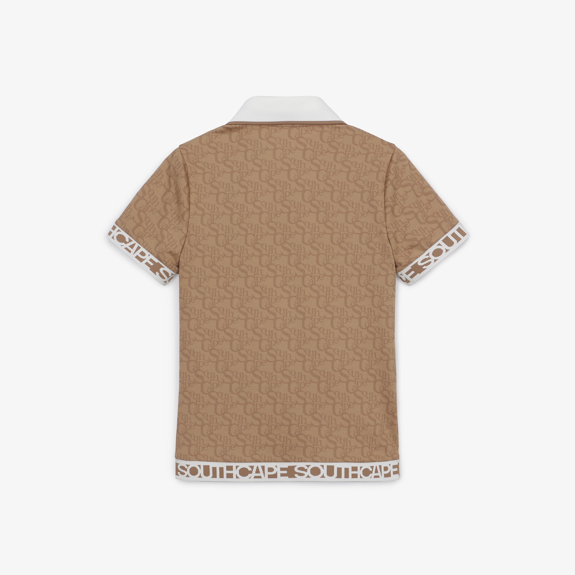 여성 로고 밴드 패턴 칼라 티셔츠_카멜