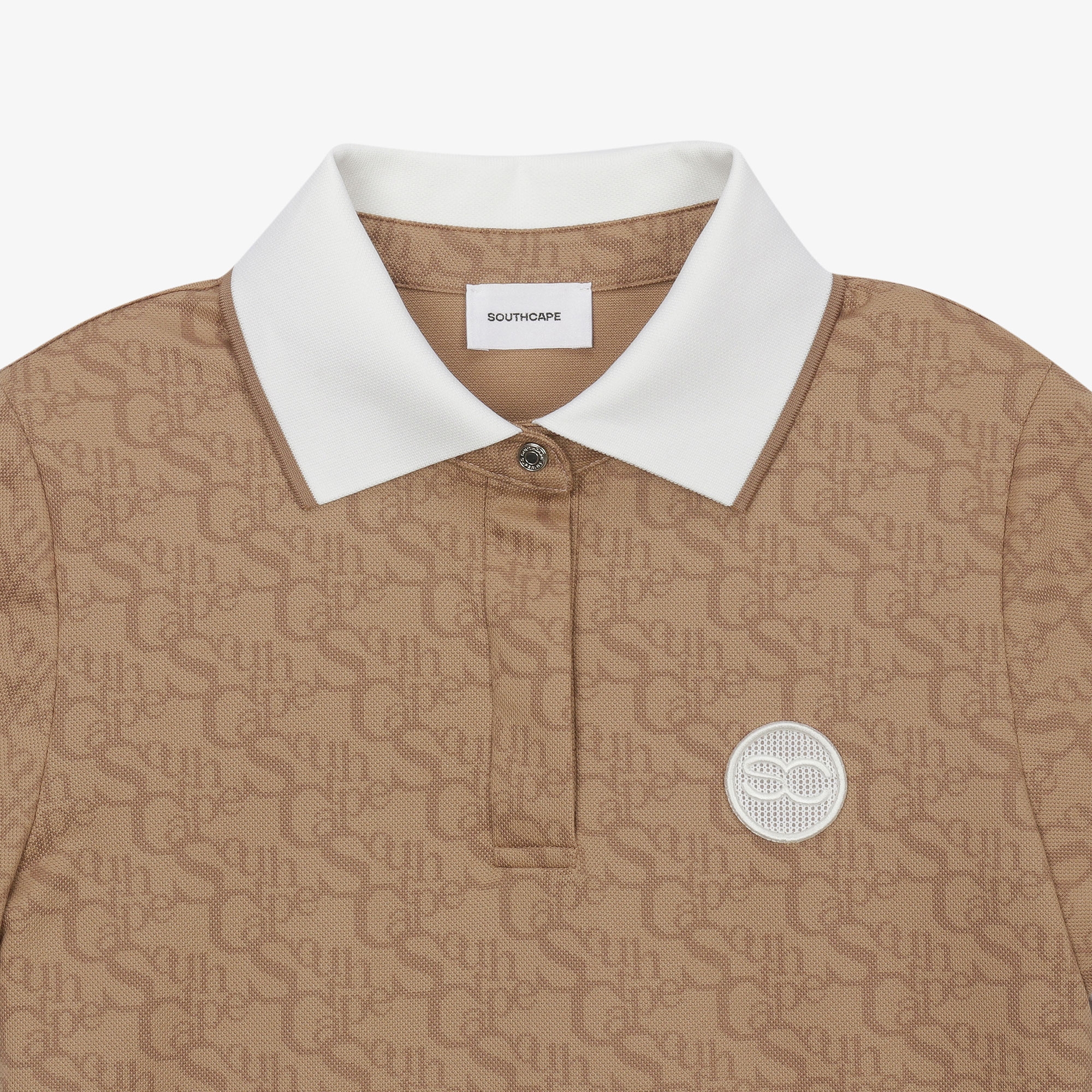 여성 로고 밴드 패턴 칼라 티셔츠_카멜