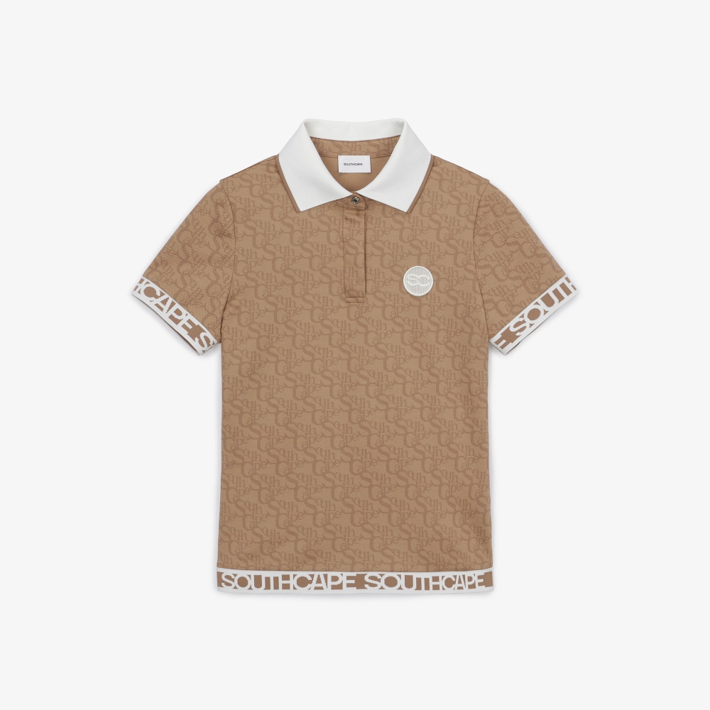 여성 로고 밴드 패턴 칼라 티셔츠_카멜