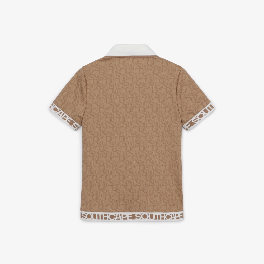 여성 로고 밴드 패턴 칼라 티셔츠_카멜