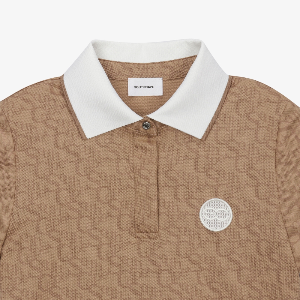 여성 로고 밴드 패턴 칼라 티셔츠_카멜