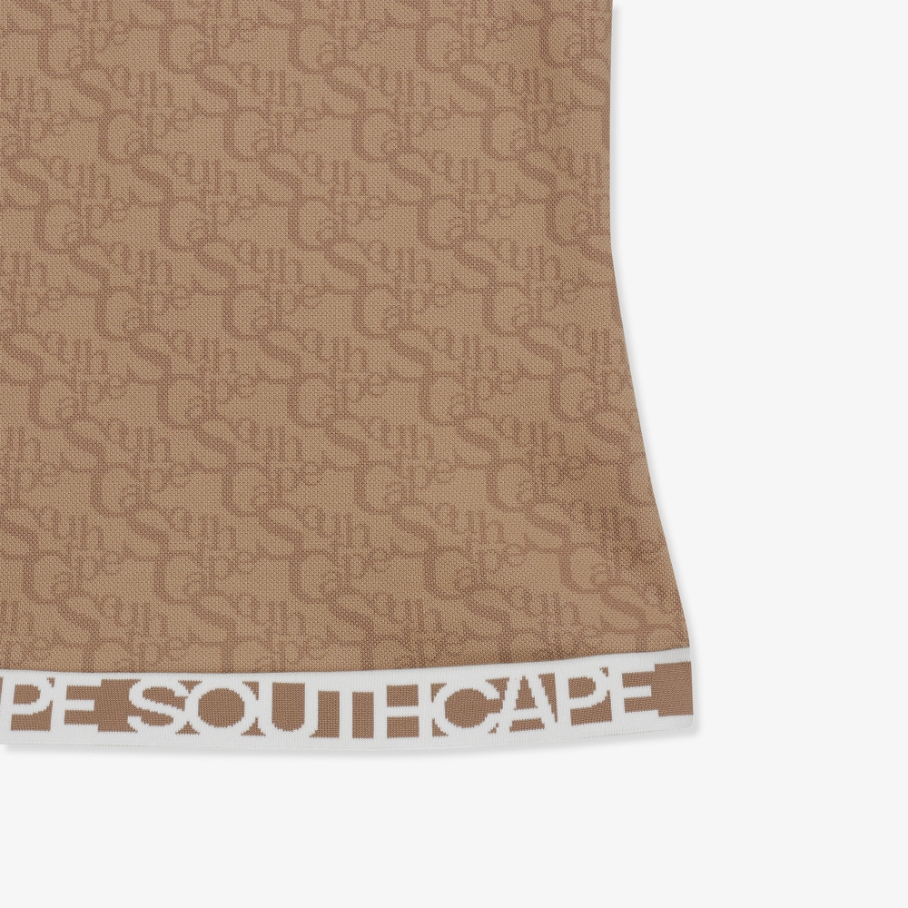 여성 로고 밴드 패턴 칼라 티셔츠_카멜