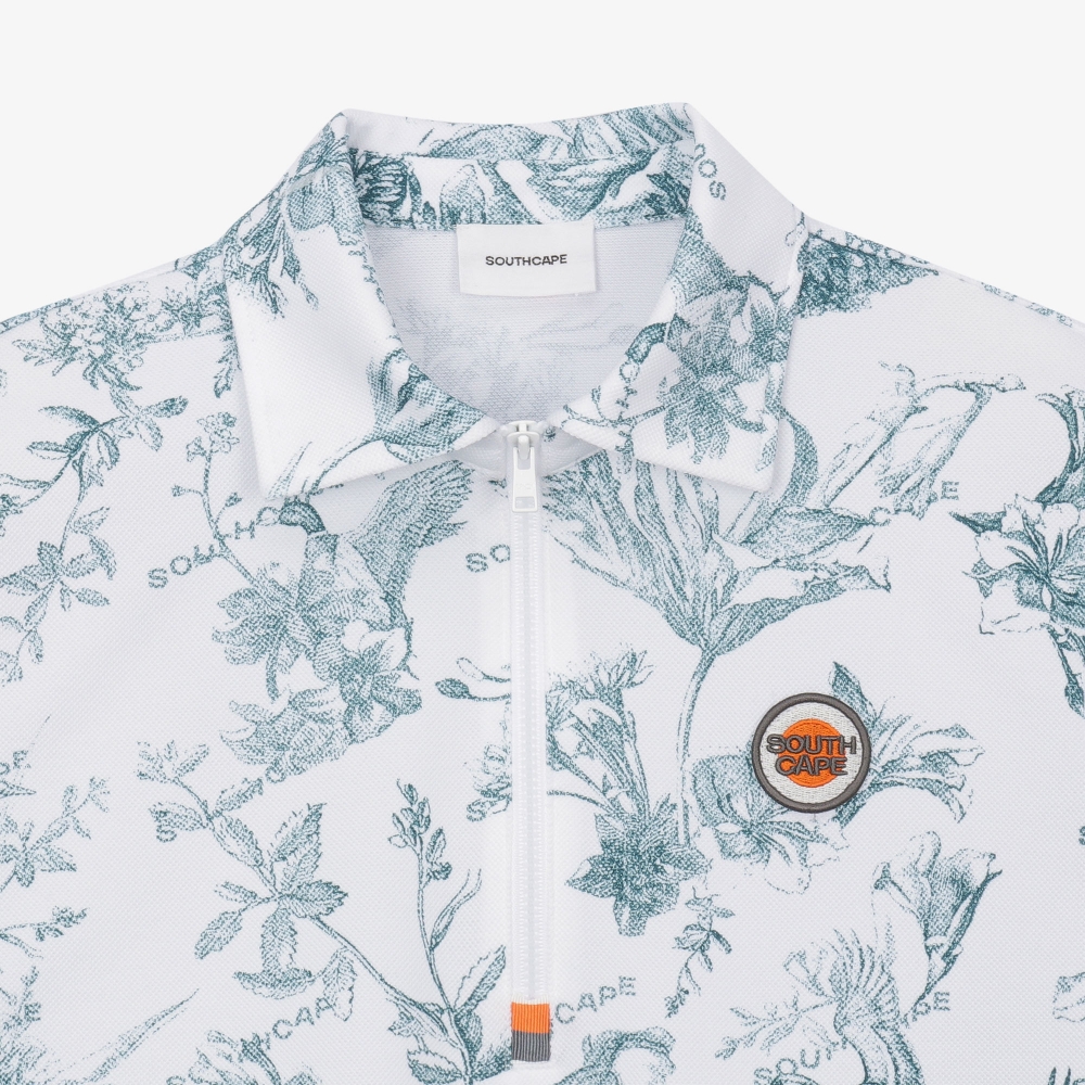 여성 네이처 프린트 하프집 티셔츠_그린