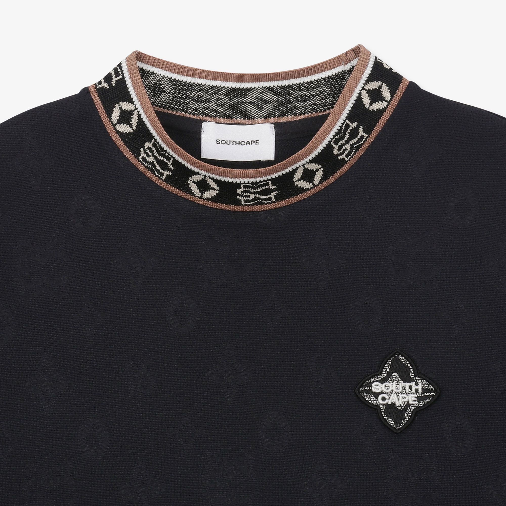 여성 모노그램 패턴 자카드 로고넥 티셔츠_블랙