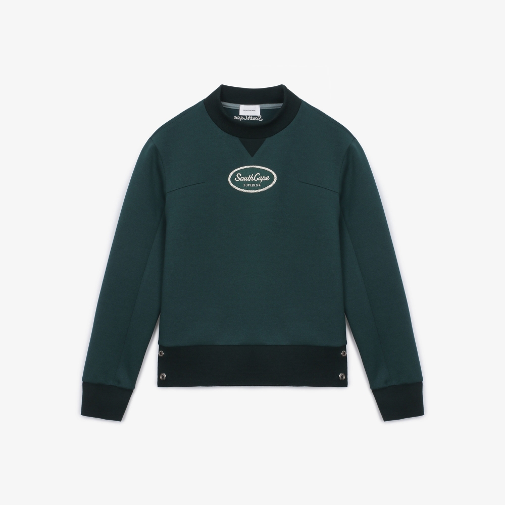 여성 로고 자수 솔리드 스웨트 티셔츠_다크 그린