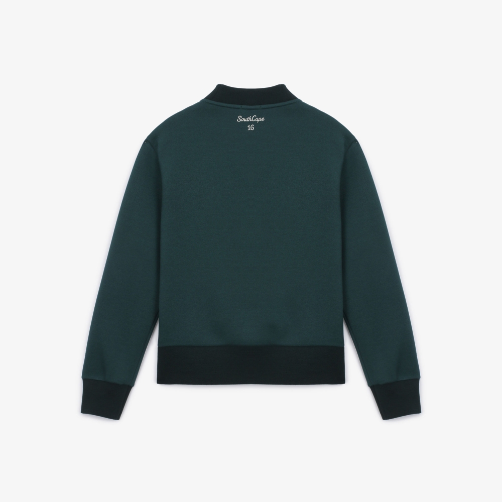 여성 로고 자수 솔리드 스웨트 티셔츠_다크 그린